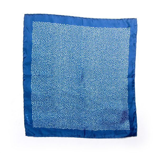 LANVIN BLUE & SKY BLUE POLKA DOT POCKET SQUAREMENS SIZE 39X39